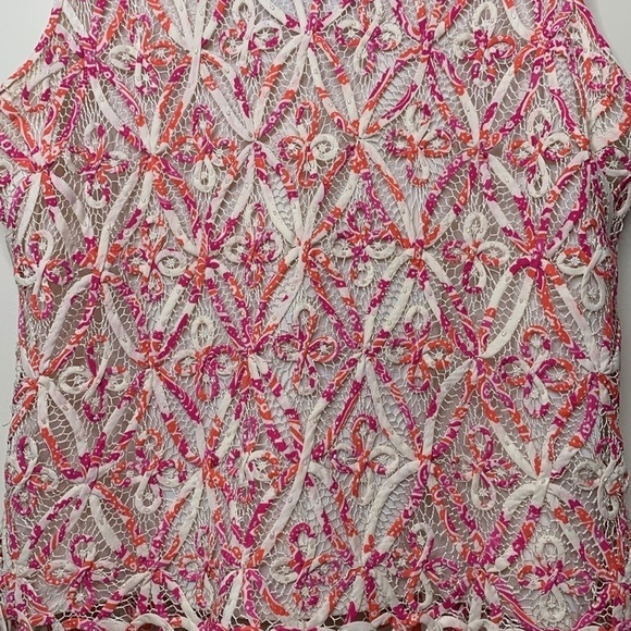 Sigrid Olsen Pink White Silk Lined Hand Knit Woven Beaded V Neck Camisole Top L - Picture 17 of 17